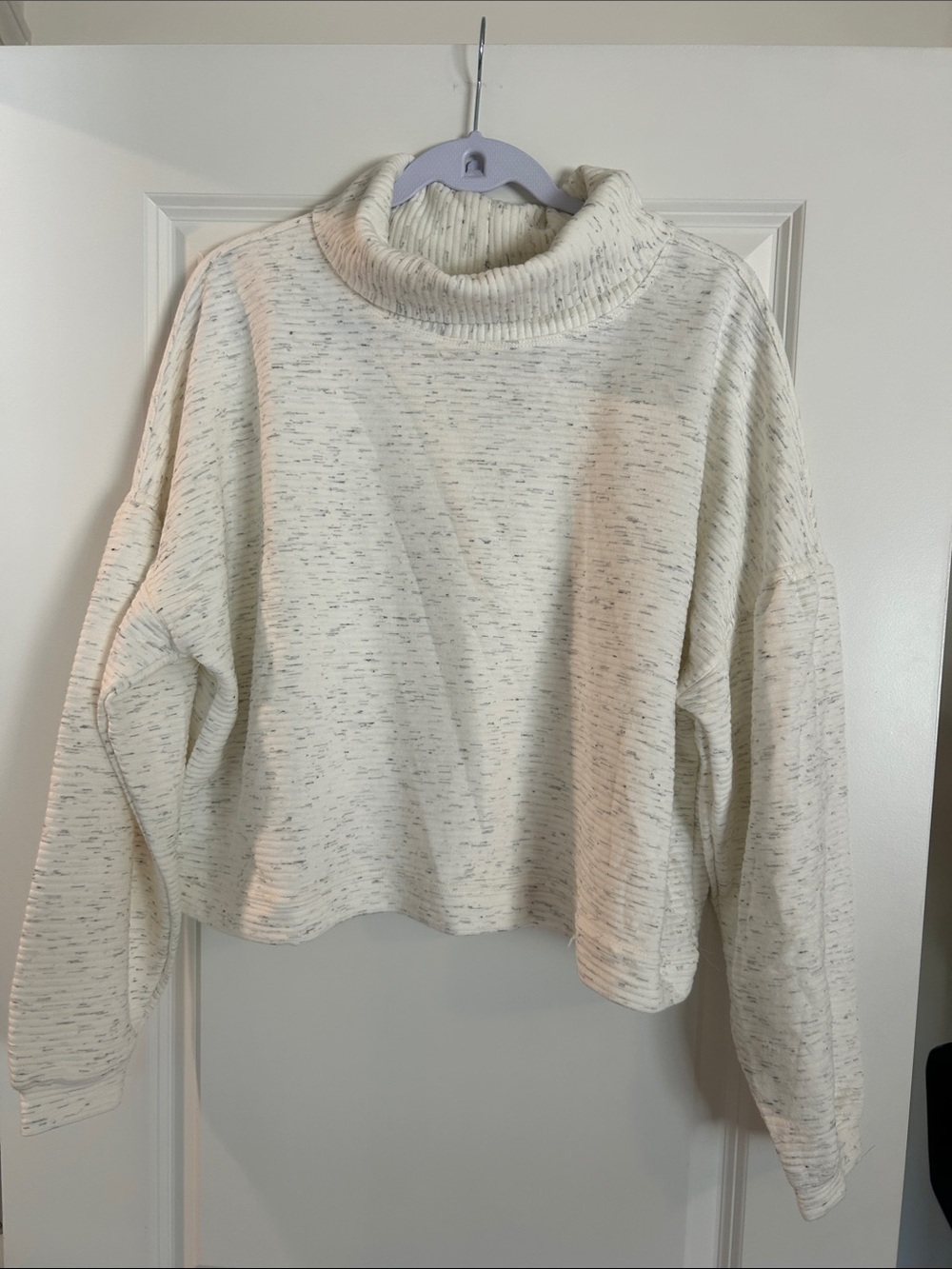 90 Degree By Reflex Cream Speckled Cropped Turtleneck Sweater